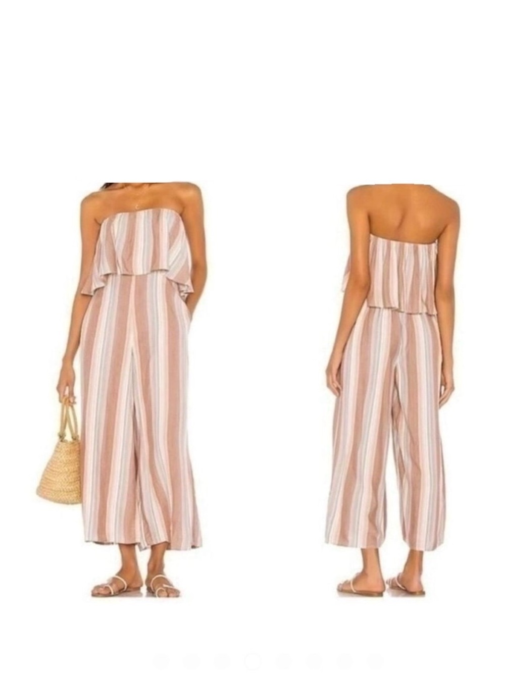 L*Space Paulina Striped Ruffle
Strapless Wide Leg Jumpsuit Sz S
